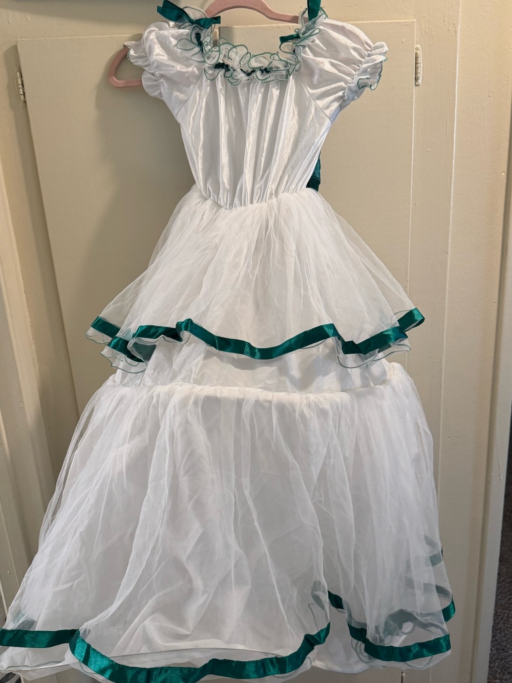 White and Green Girls' Pollyanna prairie hoop dress Halloween Costume Dress